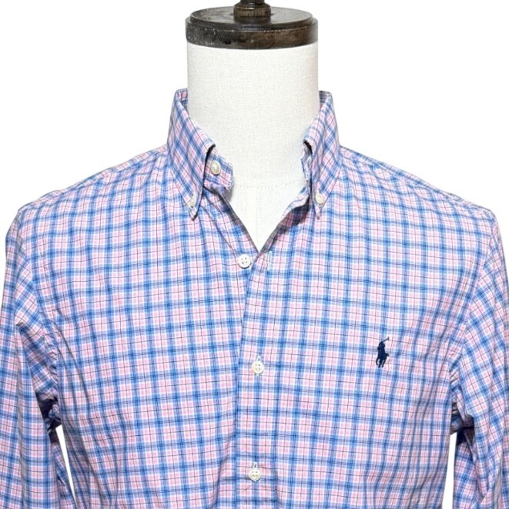 Ralph Lauren Shirt Mens Small Pink Blue Plaid Button Down Long Sleeve Office